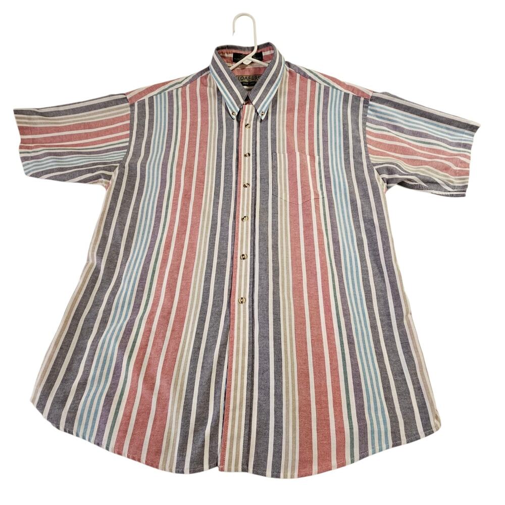 Loafers by Reed St James Shirt Mens XL Multi Color Stripe Short Sleeve Button Up